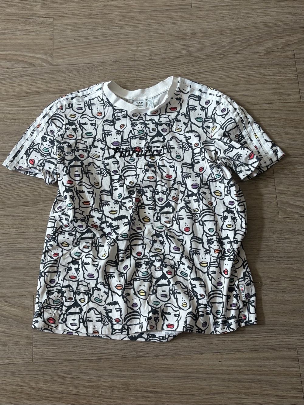 adidas x Fiorucci White Short Sleeve Tee with Multicolor Face Print